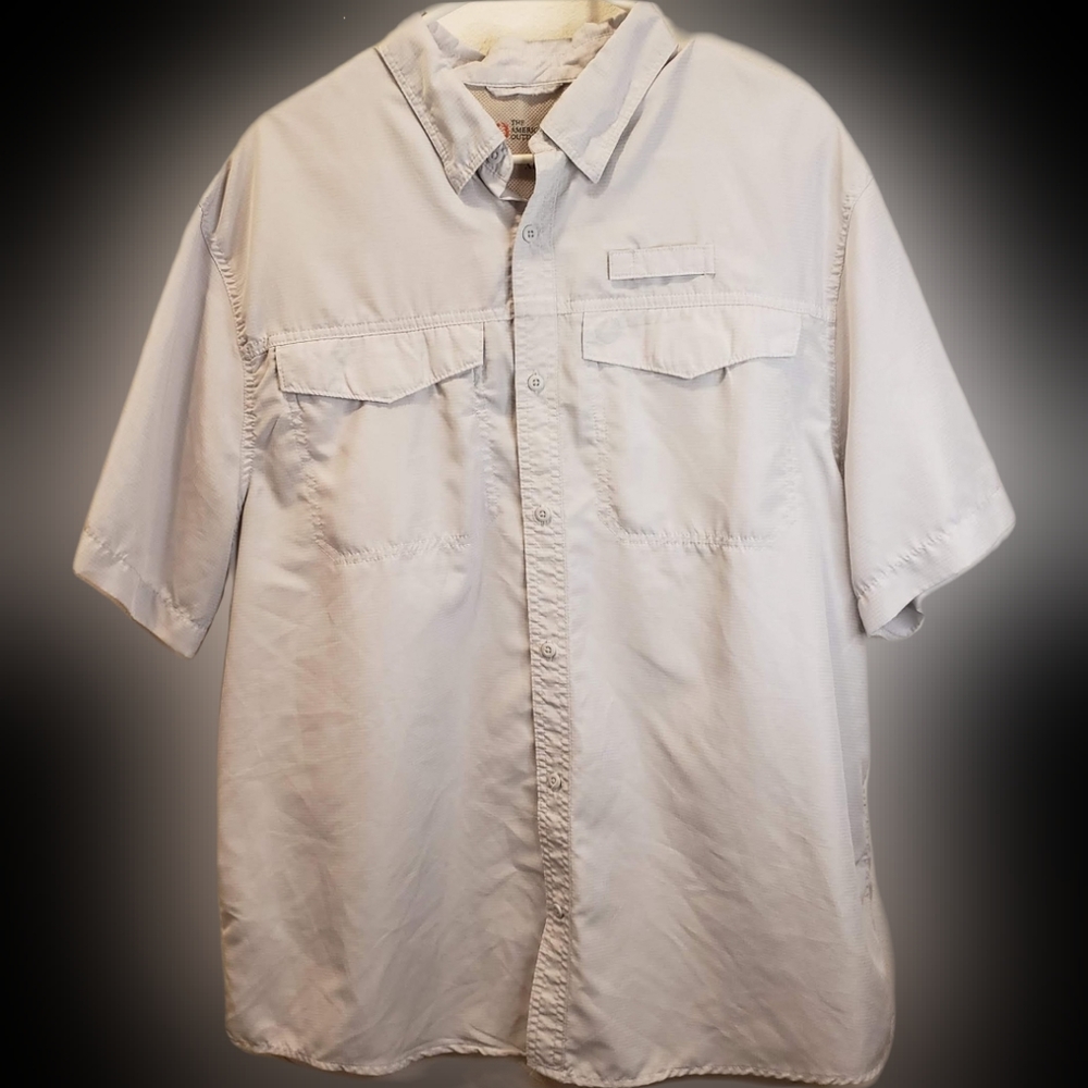 Men's American Outdoorsman Fishing shirt Size XL Light Gray/White